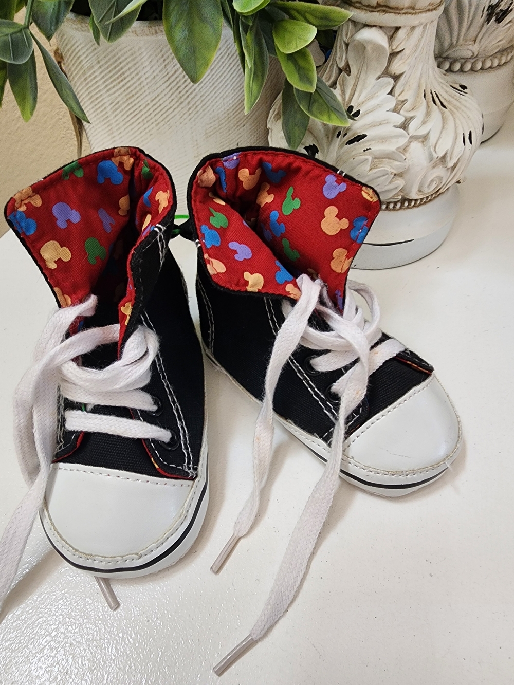 Disney Black High-Top Baby Sneakers with Red Multi-Color Mickey Lining